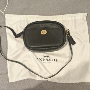 Coach Black Leather Crossbody Bag with Gold Accents